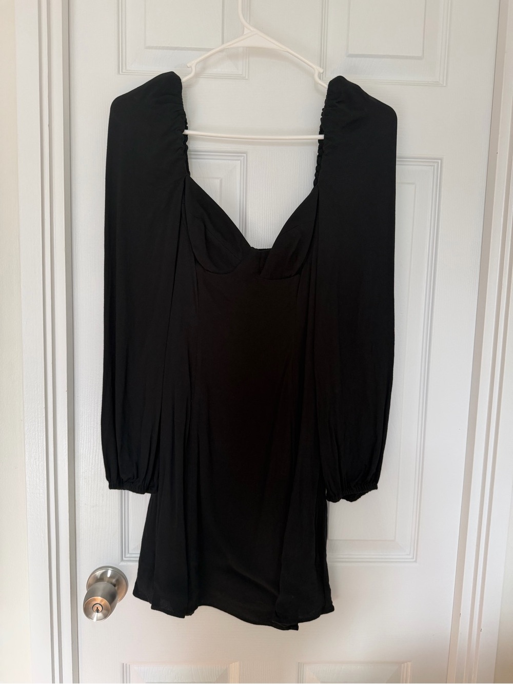 Wilfred Black Long-Sleeve Mini Dress with Puff Sleeves